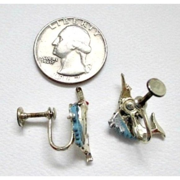 Vintage Swordfish Screw Style Earrings Mid-Century Jewelry - Picture 3 of 3